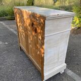 Old chest of drawers in bleached wood with white marble top