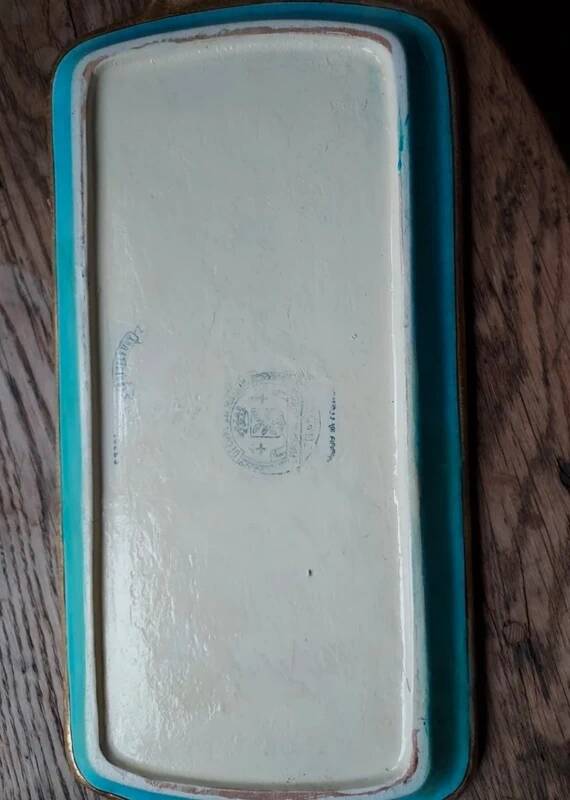 Plat à gâteaux émaux de Longwy – décor aux oiseaux – 40 x 19 cm