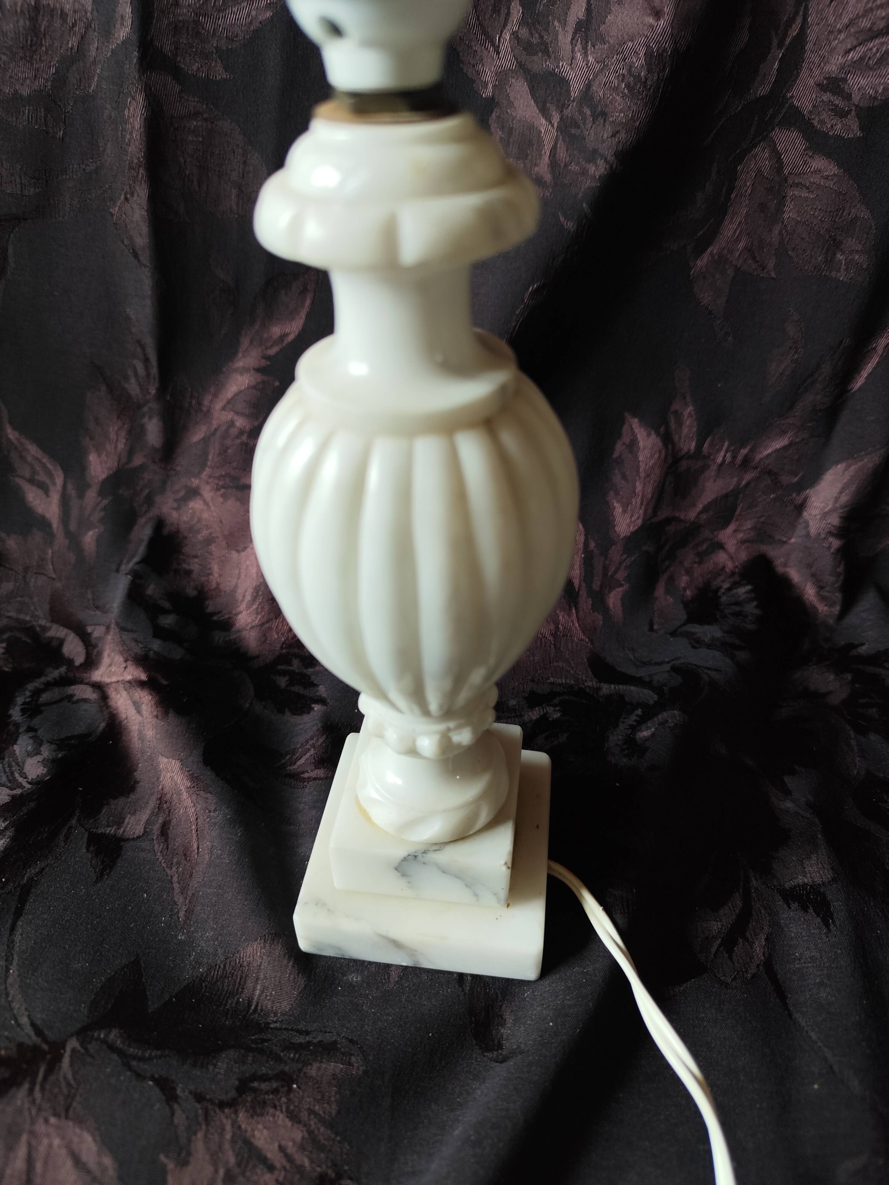Twisted marble lamp base - white stone urn