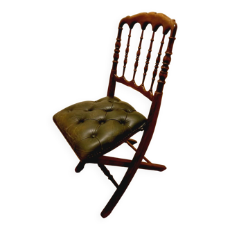 Chaise anglaise pliante - Vintage en bois et cuir