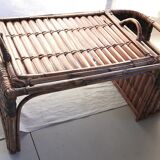 Dining table with removable rattan top & vintage bamboo 60s