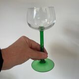 4 Alsace wine glasses, two-tone green stemmed glasses.