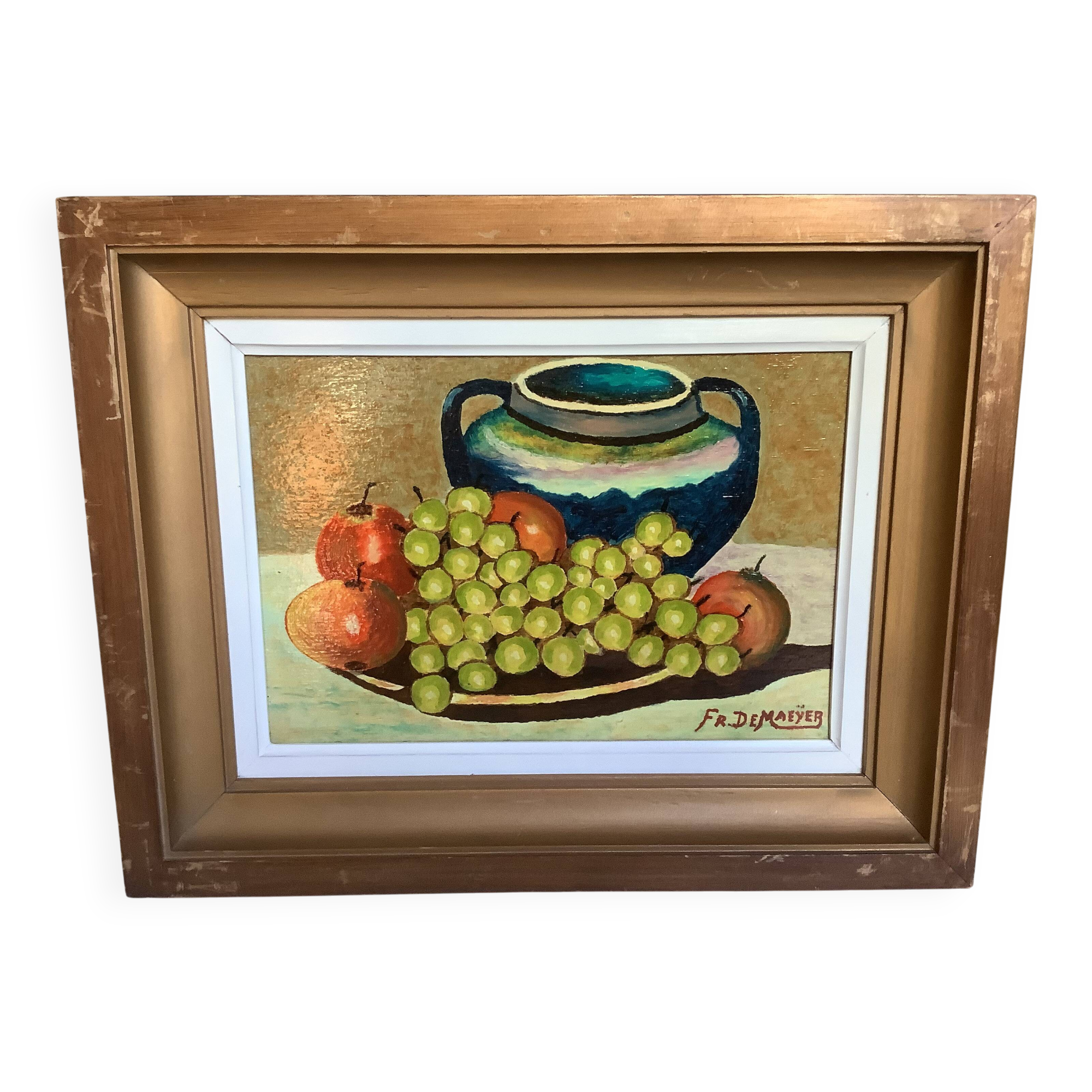 Still life painting oil on panel signed