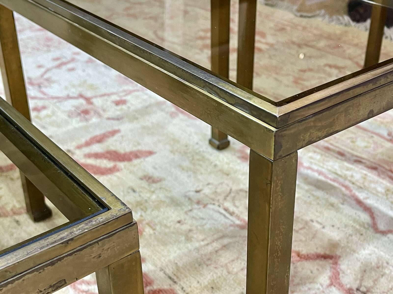 Set of 3 brass nesting tables by Guy Lefevre for Maison Jansen