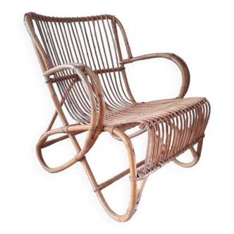 Fauteuil en rotin Belse 8 années 60