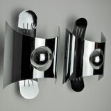 Pair of space age wall lights, chromed metal, Italy, 1970