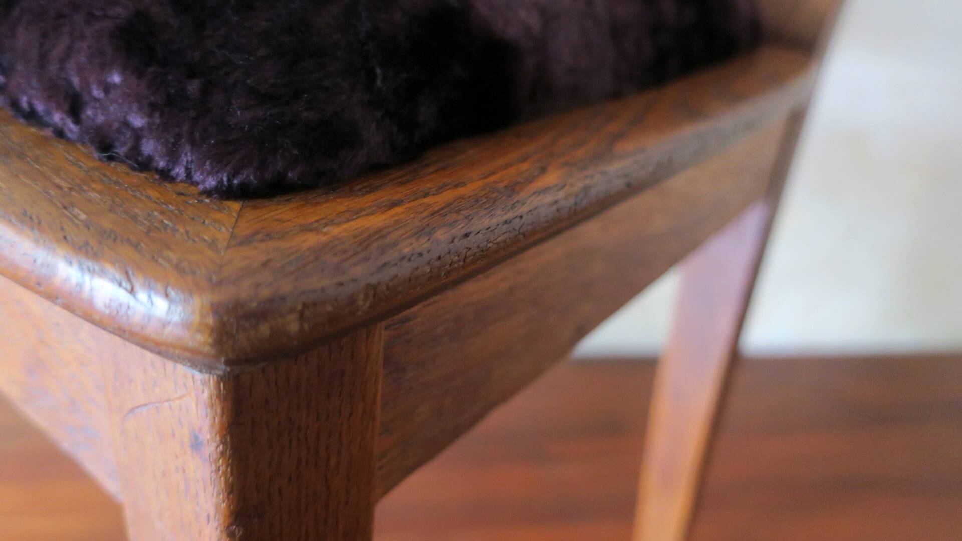 Art nouveau side chair in oak and royal purple velvet, 1900