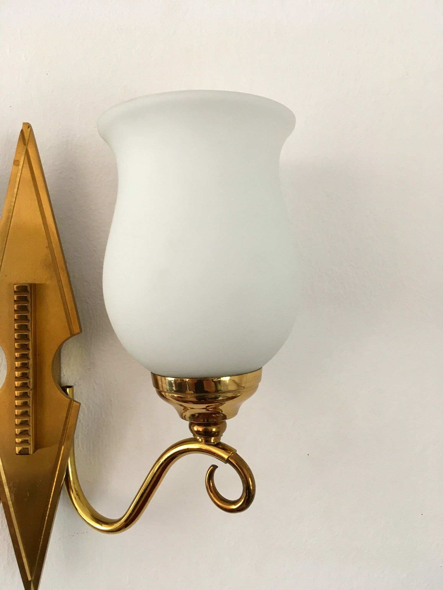 2 vintage brass and opaline sconces in the 1950