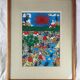 Peasants, river and donkey under a red sun - Mexican folk art - 1970s