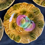 Together, four antique Sarreguemines barbotine plates.