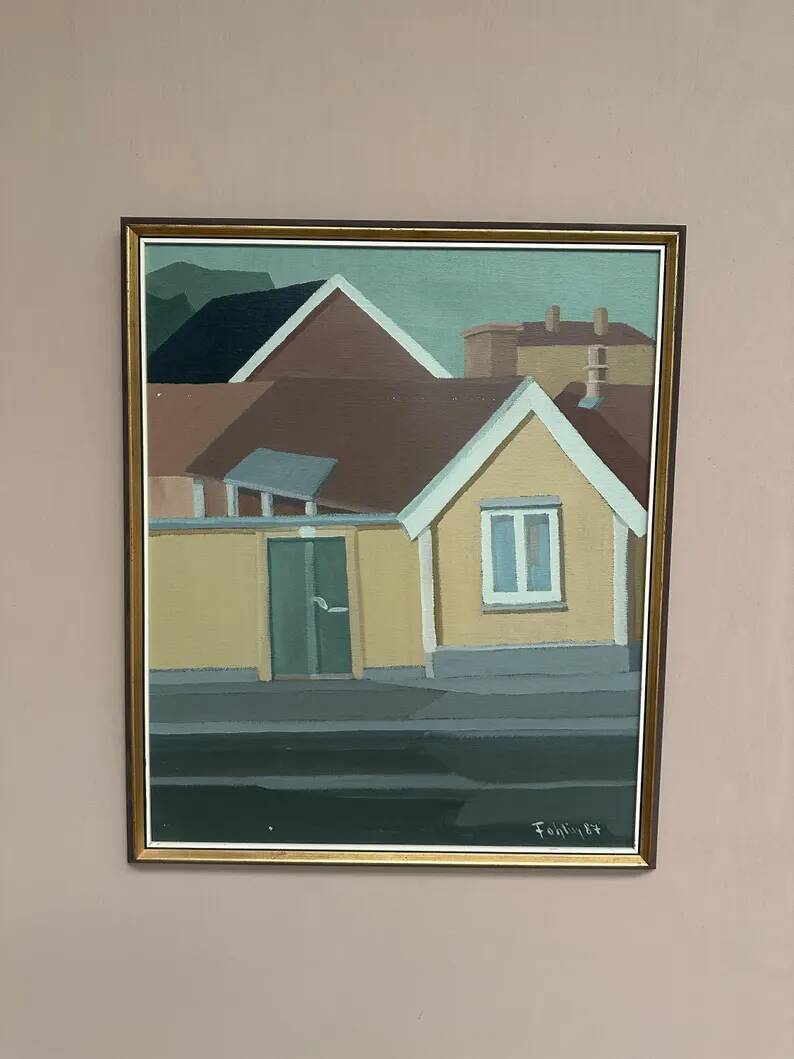 Original Vintage Swedish Oil on Canvas – “City Scene” by Gunnar Fohlin – Signed & Dated 1987 – Vintage & Framed