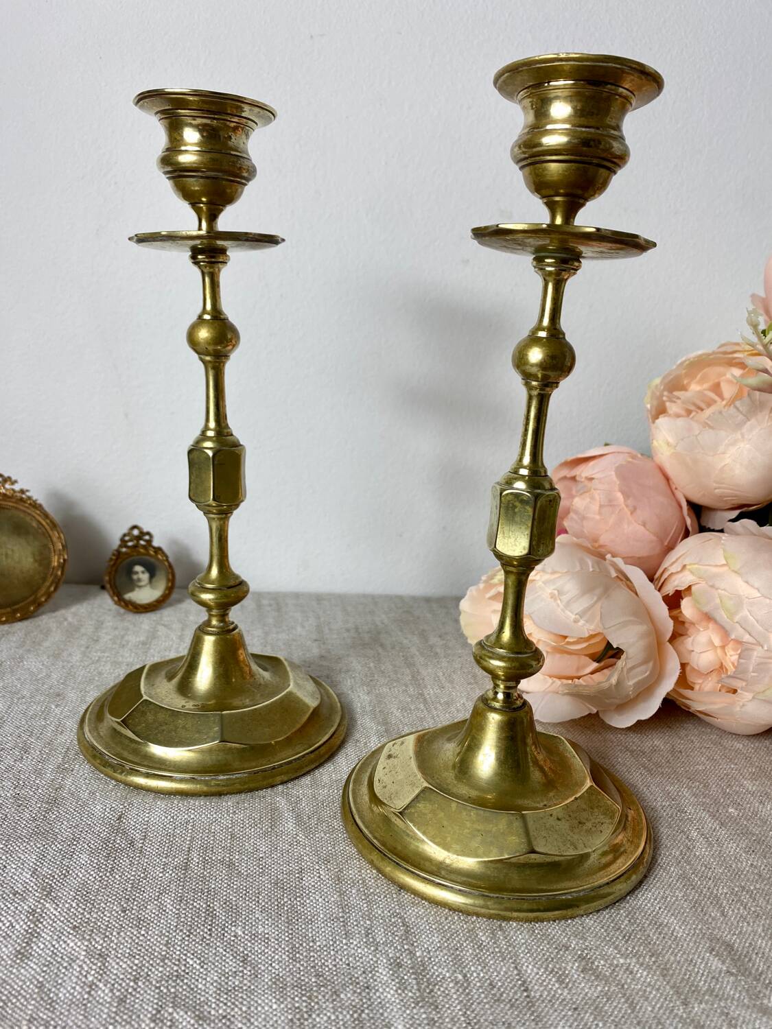 Antique brass candlesticks
