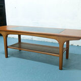 Cane, glass and teak coffee table