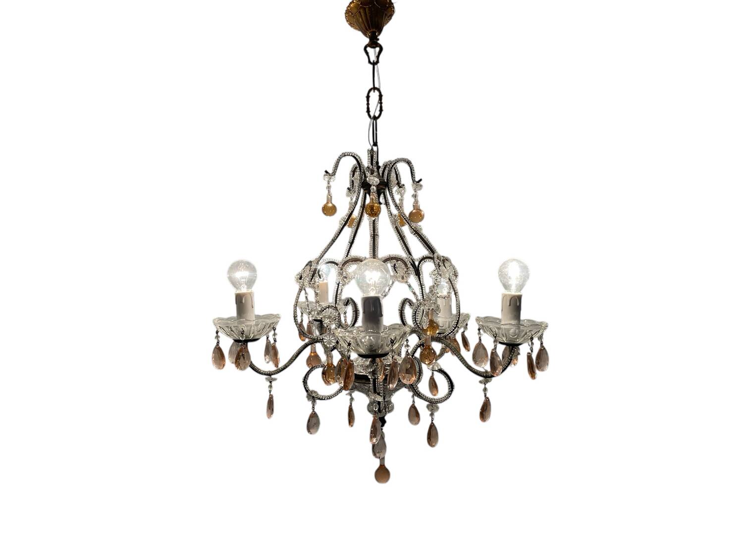 Pink Murano Glass Crystal Beaded Chandelier 1960’s