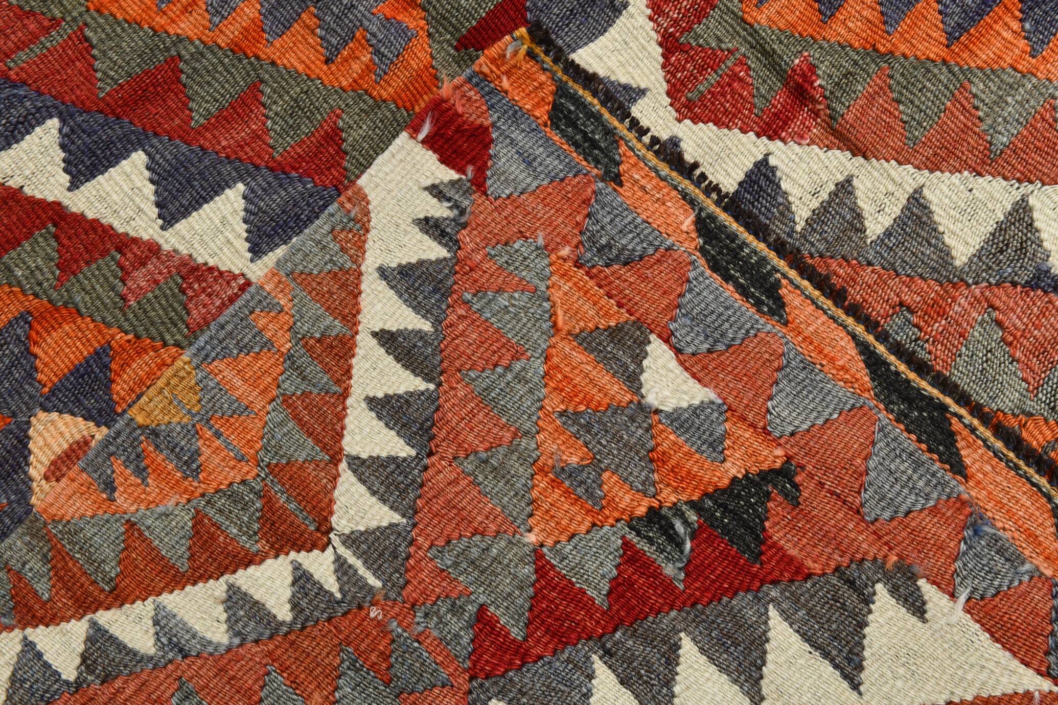 Wine Red & Green Geometric Kilim Rug, 155x268Cm