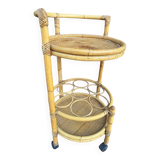 1960s rattan bottle holder rolling table