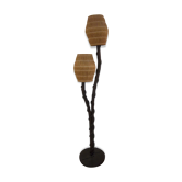 Lampadaire de 1960 en bois et abat-jours en fibres et roseaux