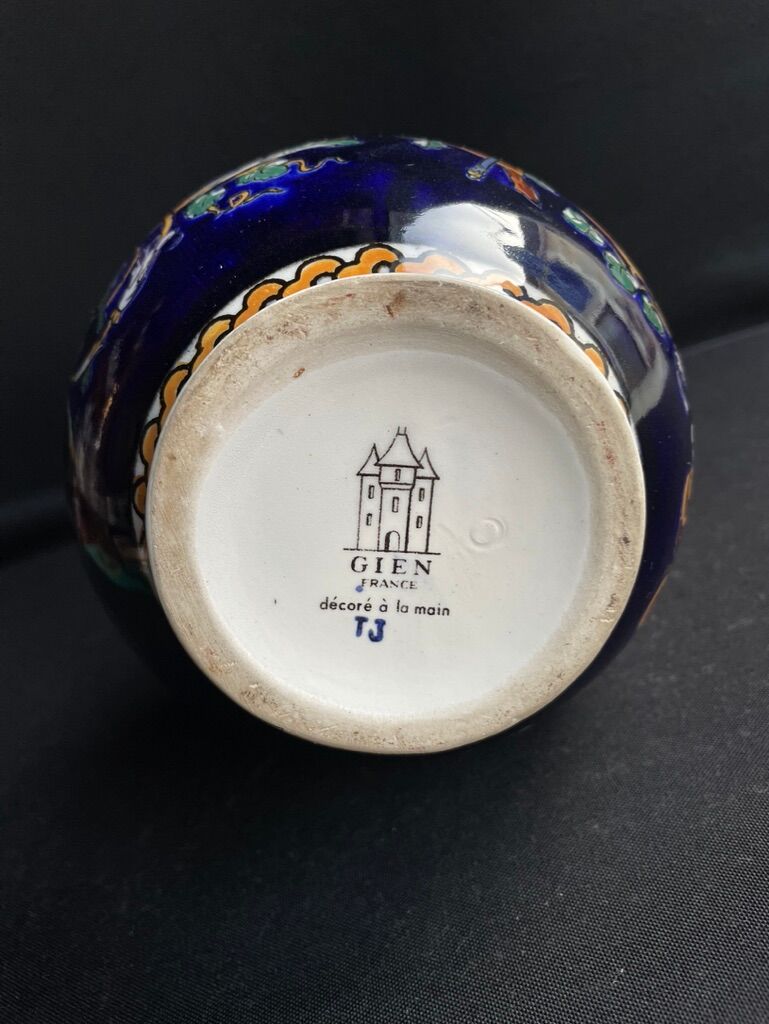 Vase with 2 handles earthenware gien decoration italian renaissance stamped