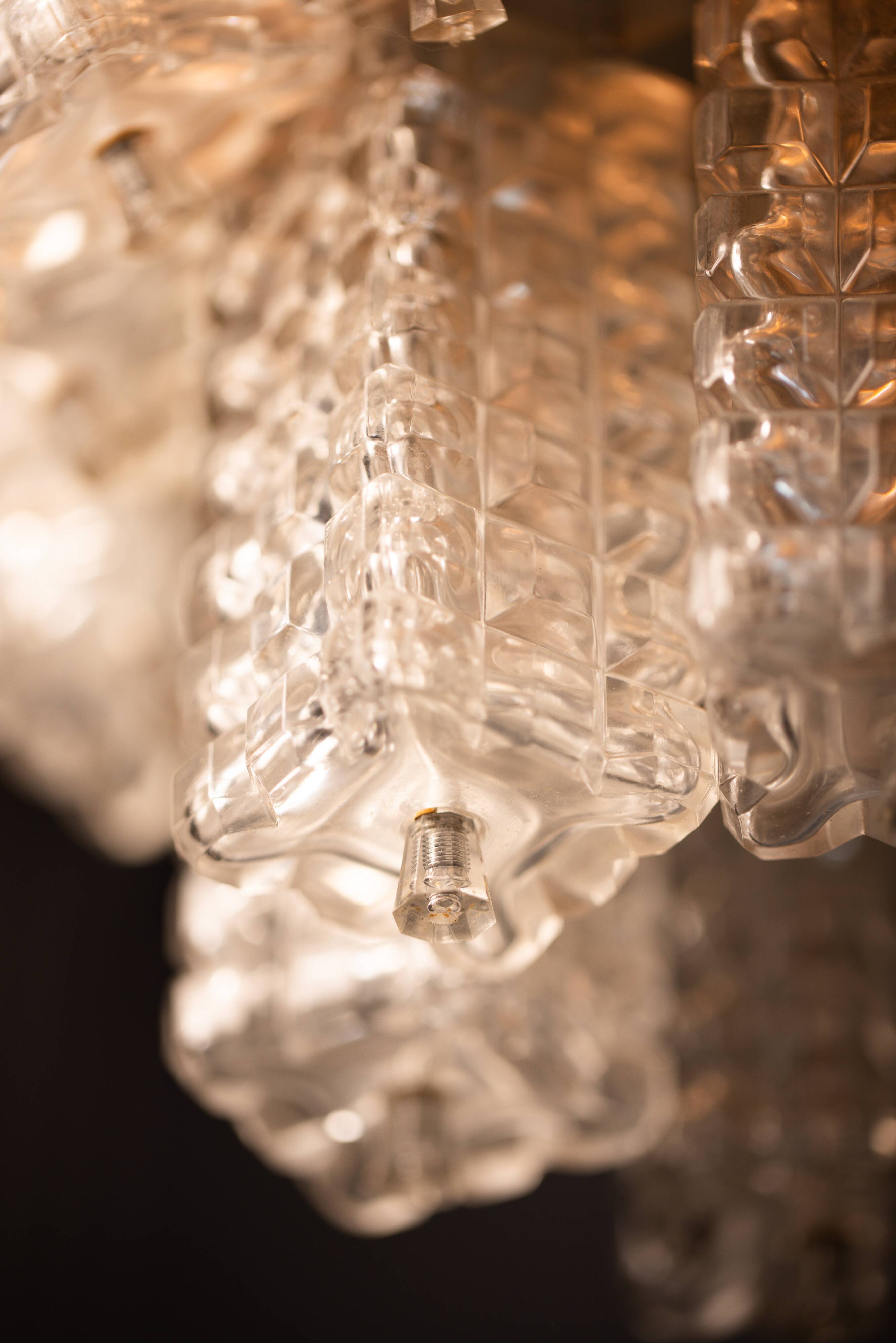 Vintage Austrolux Glass Chandelier: 1960s Mid-Century Modern Pendant Light