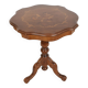 Pedestal table or side table, carved wooden legs, inlaid veneer on the top.