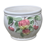 White glazed ceramic pot cover slurry vintage fruit