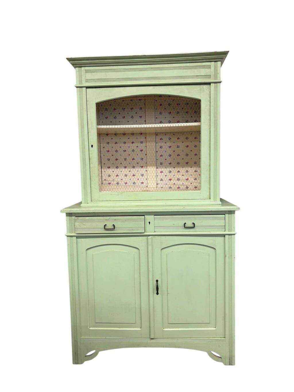 Vintage mint green wooden display/storage cabinet