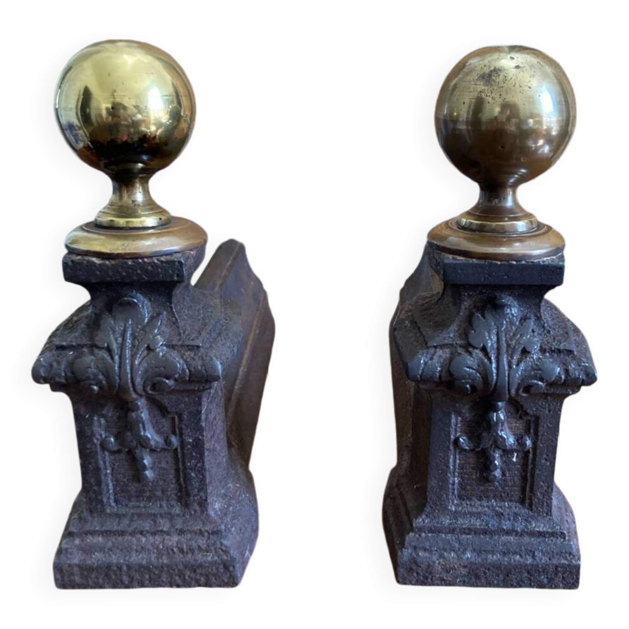 Pair of antique bedside tables in cast iron and brass