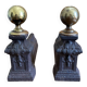 Pair of antique bedside tables in cast iron and brass.