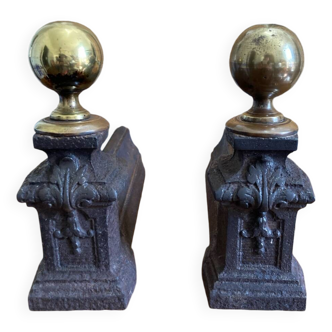 Pair of antique cast iron and brass bedside tables
