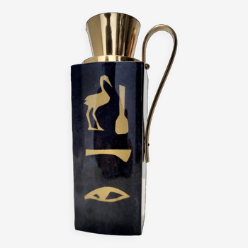 Black Parchment Thermos with Hieroglyphics by Aldo Tura for Macabo, Italy