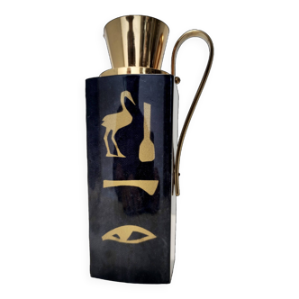Black Parchment Thermos with Hieroglyphics by Aldo Tura for Macabo, Italy