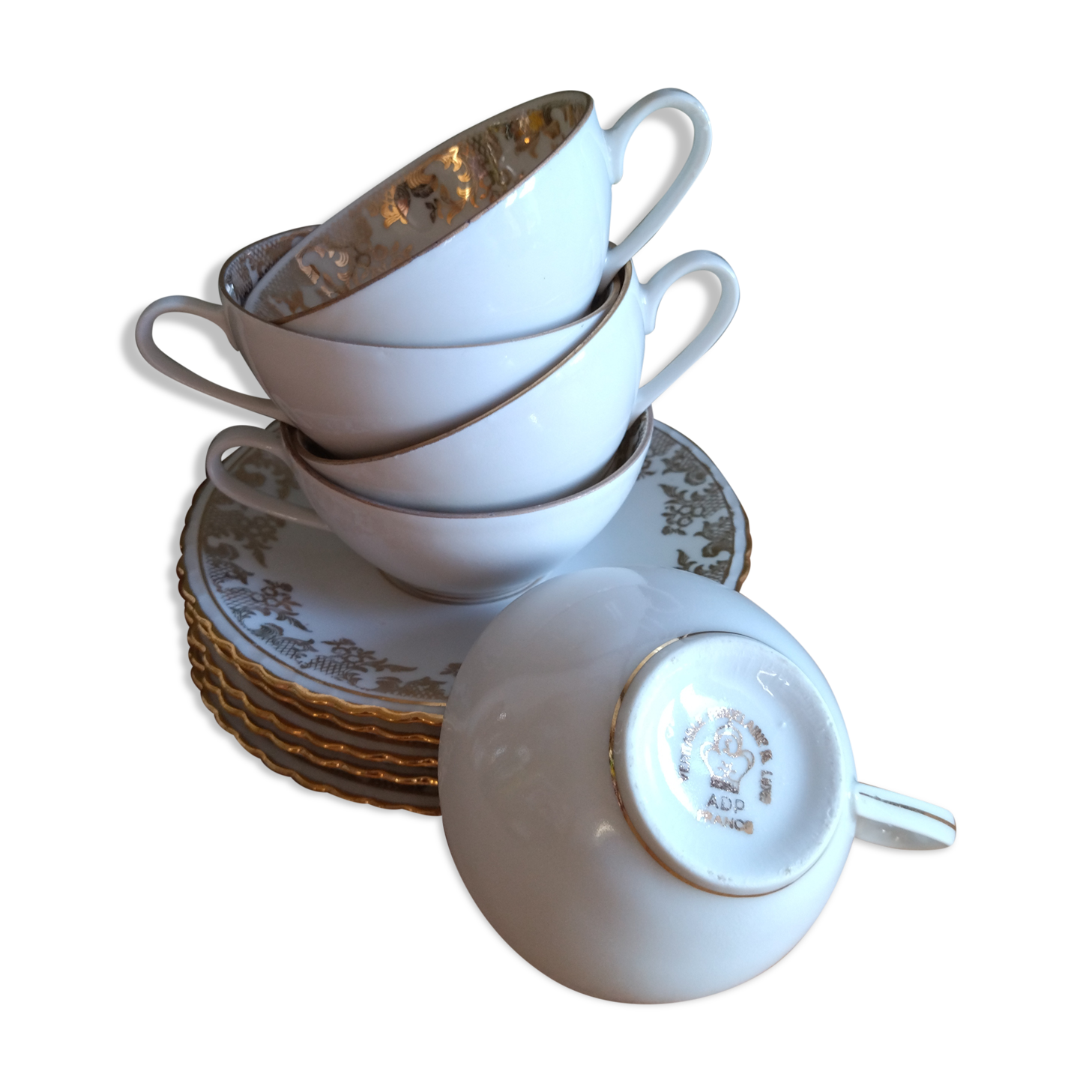 Ensemble service à café 5 tasses et sous tasses Porcelaine de Luxe ADP France
