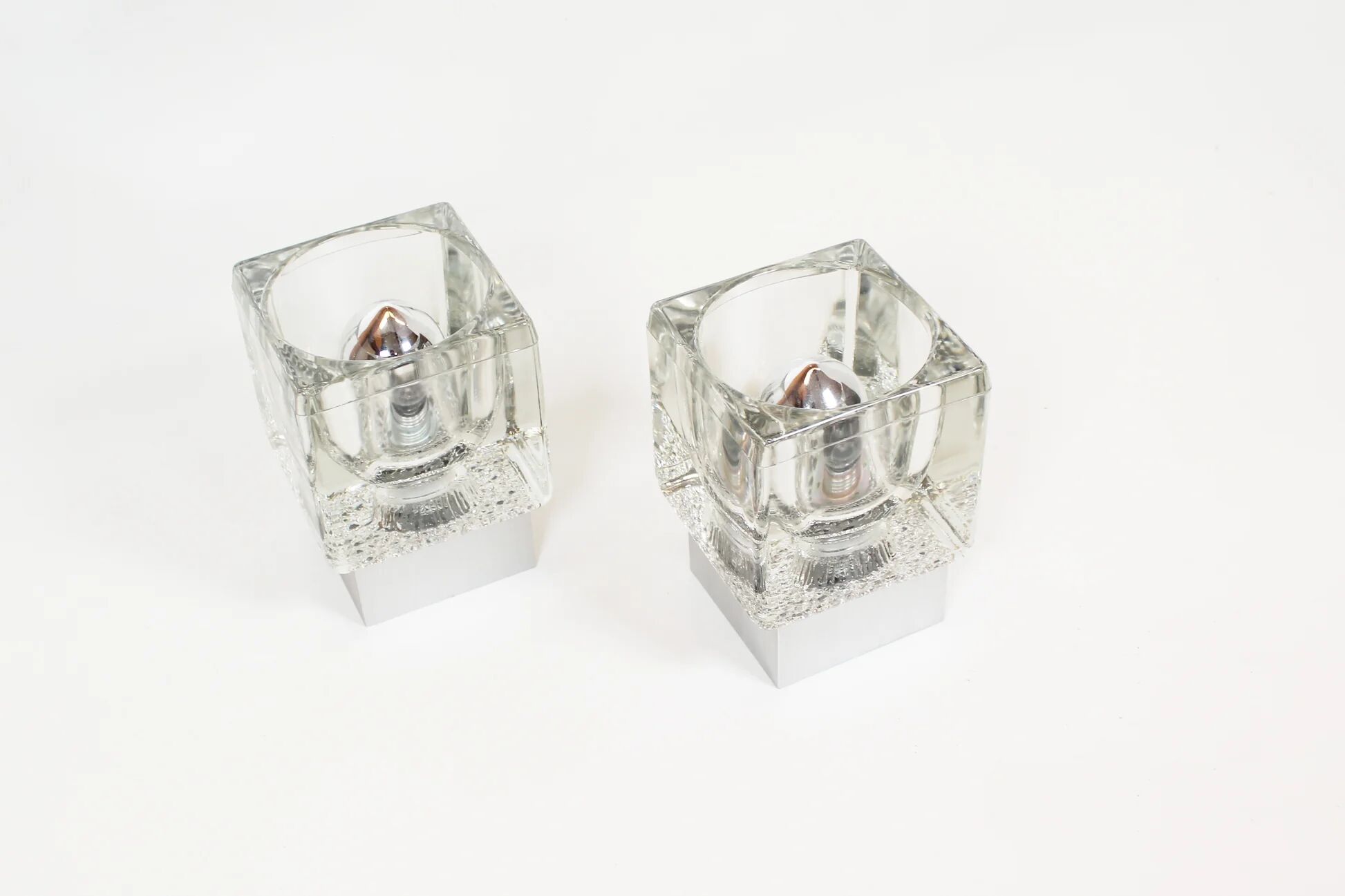 Pair of 1970s glass wall lamps by Peill & Putzler (4 pairs available)