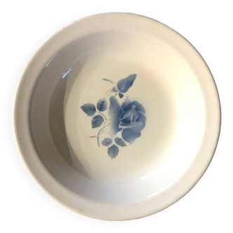 Digoin Sarreguemines cream hollow dish with blue rose flower pattern