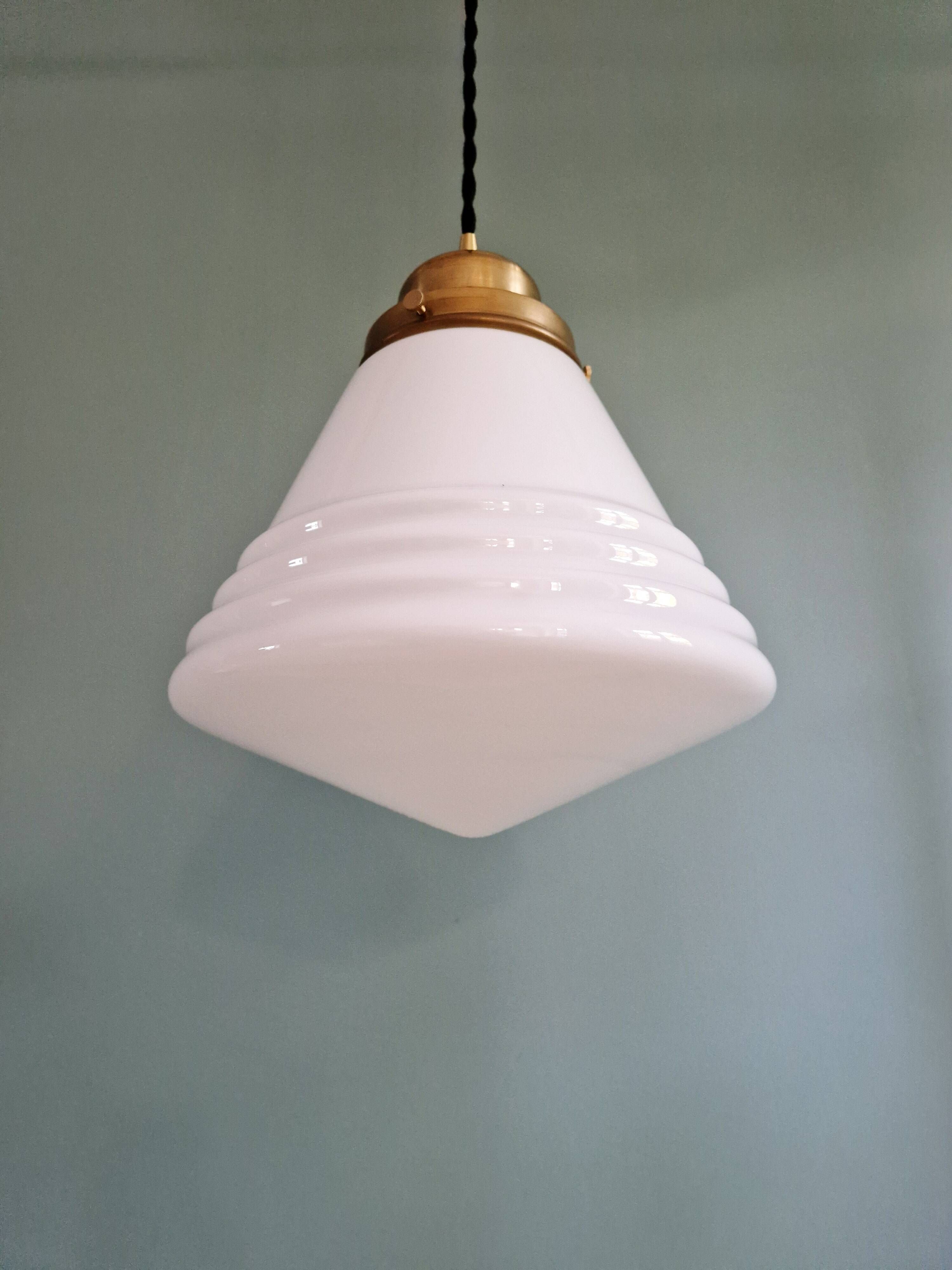 Art Deco Philips suspension in white opaline, 1930 (2 available)