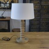 Large brutalist table lamp in beech