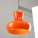 Mid-Century Modern Italian Orange Glass and Brass Pendant Lamp