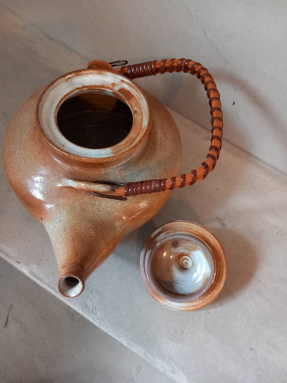 Glazed stoneware teapot