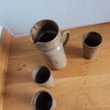 Stoneware pitcher and 3 glasses service