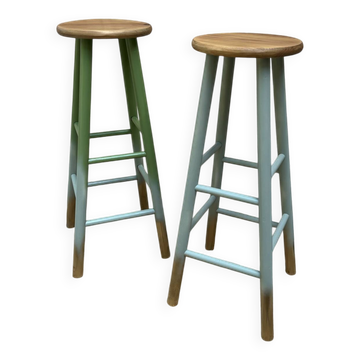 Pair of pine bistro stools