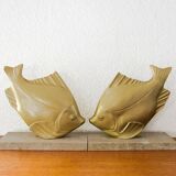 Art Deco Bookends Signed M. Font, Fish on marble base, Gold