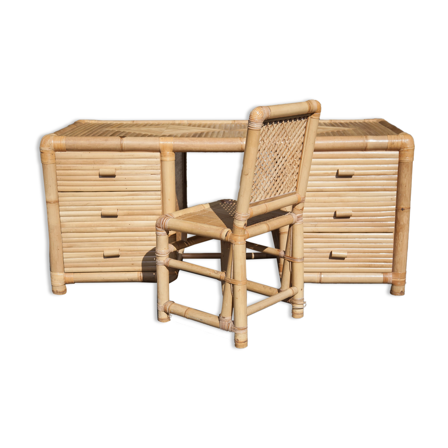 Bamboo desk, large drawer desk with chair, storage, bamboo furniture, interior decoration