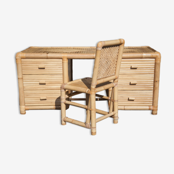 Bureau bambou avec chaise rangement meuble bambou, déco intérieur