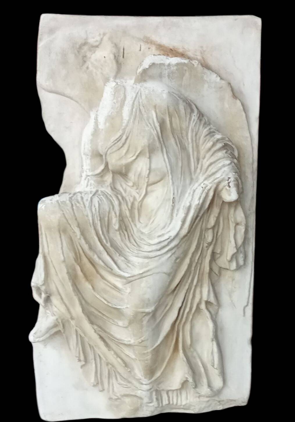 Ancient large bas-relief plaster sculpture of the Goddess Nike