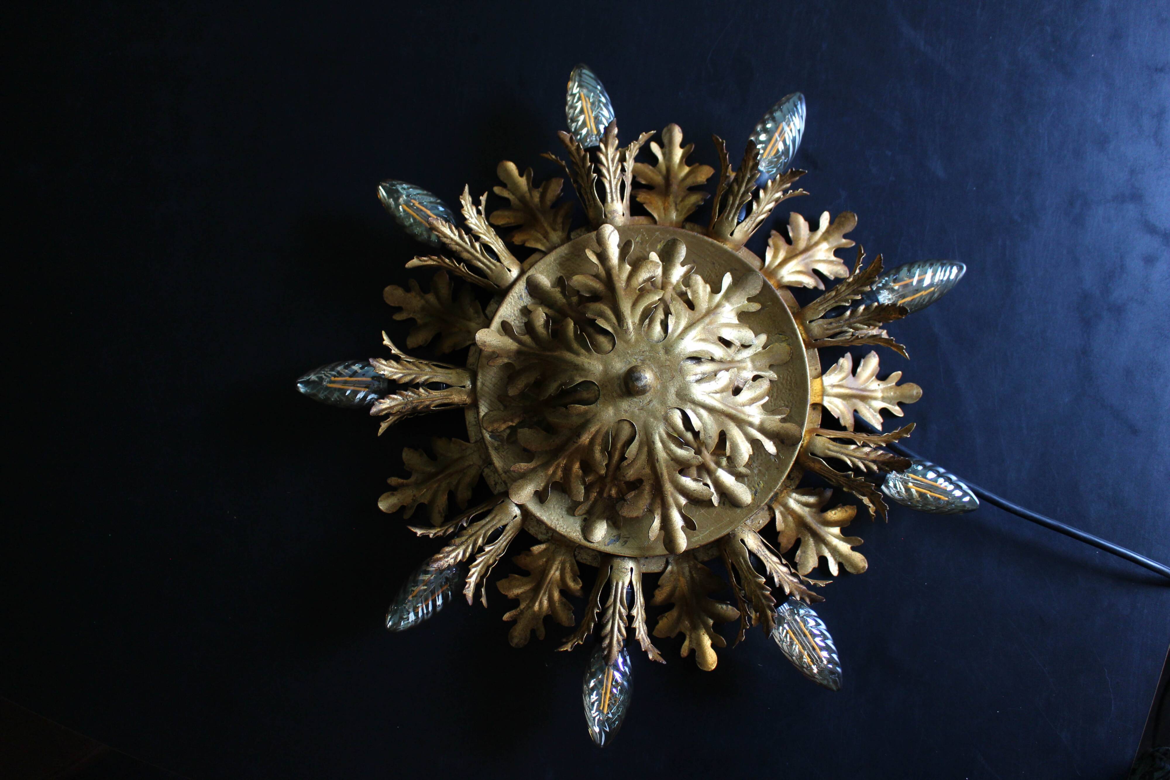 Set of 2 Large Florentine Chandelier Ceiling Lamps  by Banci Firenze Italy Regency Hollywood Style