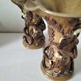 Duo of naturalistic stoneware vases – oak branches & acorns in relief