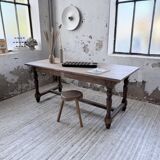 Farm table with turned legs, made of pine and birch, 180cm.