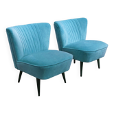 Set de 2 fauteuils club bleus en hêtre massif, style Mid‑Century hongrois années 1950