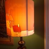 Vintage 70s lamp with a silk shade.