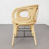 Rattan and cane armchairs, set of 2